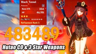 Hutao C0 & 3 Star Weapons Black Tassel Showcase - Hutao True Power Genshin Impact