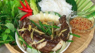 HANGCANCOOK || Cách làm CÁ LÓC ( CÁ QUẢ) HẤP HÀNH GỪNG cuốn bánh tráng siêu ngon
