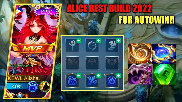 ALICE BEST BUILD & EMBLEM 2022 FOR AUTO WIN (PLS TRY) - ALICE TOP GLOBAL GAMEPLAY -MLBB