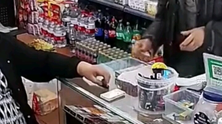 Uncle buys a bottle of liquor, downs it in seven seconds, and struts off with style—leaving the shop