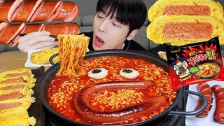 AMSR MUKBANG | 직접 만든 순두부 불닭볶음탕면 먹방 & 레시피 계란 통스팸,소세지 | FIRE NOODLES EATING