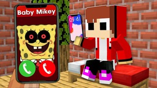 Why Scary Spongebob Called JJ and Mikey at 3.00 AM in Minecraft Challenge ? - Maizen Cash Nico Prank