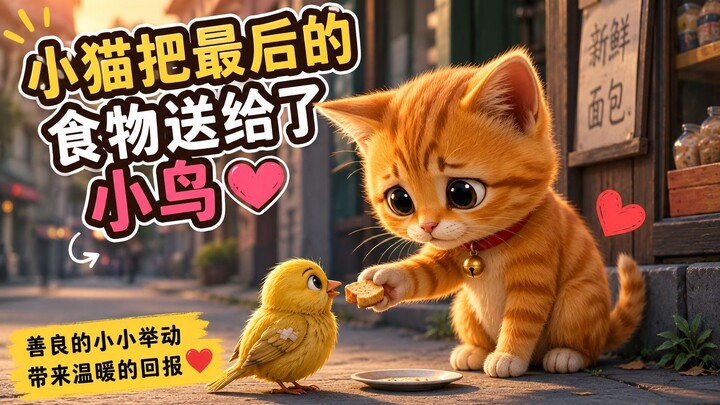 小猫把最后的食物送给了小鸟 🐱❤️