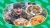 Tentara veteran Rusia memotong 10 kati sosis untuk membuat "Sup kental Rusia"! Belasan jenis daging memenuhi mangkuk yang besar
