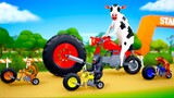 Giant Cow vs Animals Big Bike Race - Animals Race Videos 3D Cartoons | Funny Animals Videos