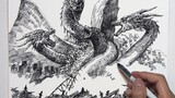 [Drawing] Sketch Of Ghidorah VS Godzilla!