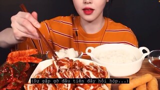 Mukbang thịt gà viên chiên sốt cay với cơm trắng #mukbang