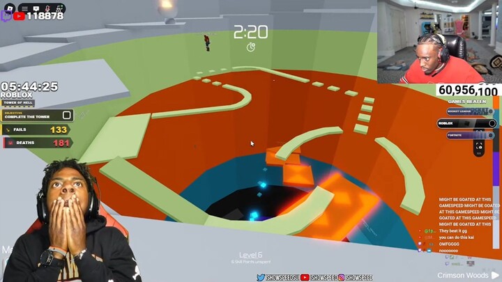 5:45 to beat tower of hell ishowspeed ft kai cenat roblox