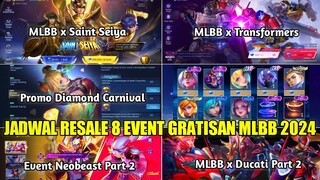 BOCORAN JADWAL RESALE 8 EVENT GRATISAN MOBILE LEGENDS 2024! EVENT SKIN EPIC 1 DIAMOND HADIR LAGI