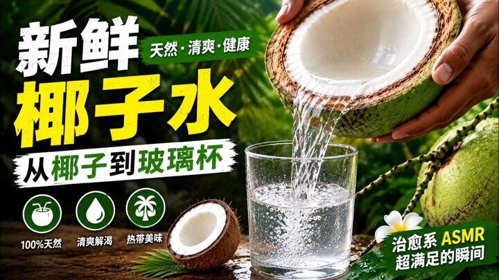 新鲜椰子水｜从椰子直接倒入玻璃杯 🥥💦