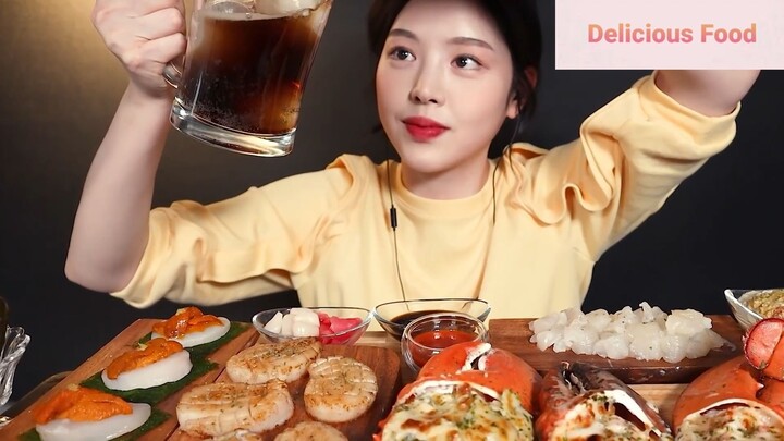 Món Hàn : Thưởng thức tôm hùm, cồi sò nướng bơ 1 #mukbang