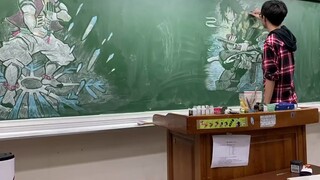 Capture the Master Ball! A guy hand-painted "Demon Slayer" on the blackboard