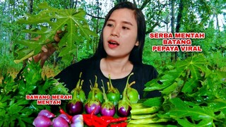 MUKBANG BATANG PEPAYA MENTAH BAWANG MERAH MENTAH, CABE, TANPA NASI#mukbanglalapanmentah#papayatree