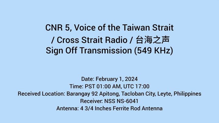 CNR 5 Voice of the Taiwan Strait China / 中央广播电视总台台海之声  / Closing / Sign Off Transmission