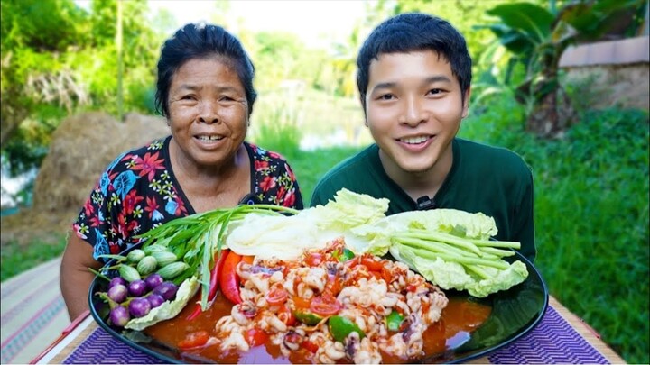 ตำหนวดหมึก สีแซ่บคัก | อร่อยนัวร์