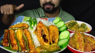 Hilsa Fish Curry with Brinjal,Doi Potol,Brinjal Fry,Green Chili and Rice Eating | #LiveToEATT