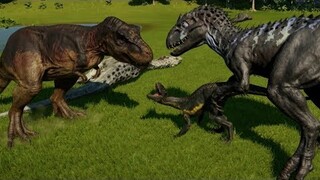 2 Tyrannosaurus Rex vs 2 Indoraptor vs 2 Indominus Rex - Jurassic World Evolution (1080p 60FPS)