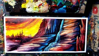 SUNSET - WATERFALL - ACRYLIC PAINTING