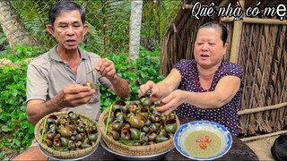 Ốc Bươu Hấp Sả Chấm Cơm Mẻ | Món Ăn Vặt Miền Quê Buổi Chiều Mưa ( rainy day meal ) Quê Nhà Có Mẹ