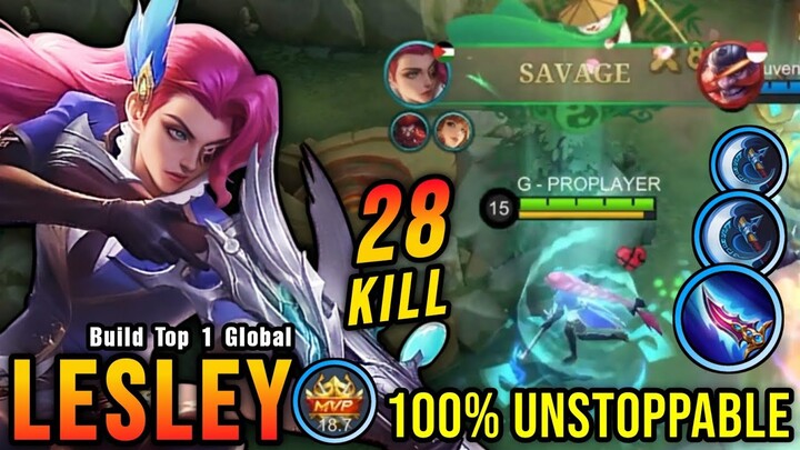 SAVAGE + 28 Kills!! One Shot Build Lesley Crazy Critical Damage!! - Build Top 1 Global Lesley ~ MLBB