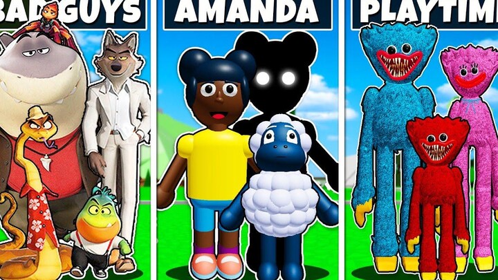 BAD GUYS FAMILY vs AMANDA FAMILY vs HUGGY WUGGY FAMILY ใน Roblox BROOKHAVEN RP !!