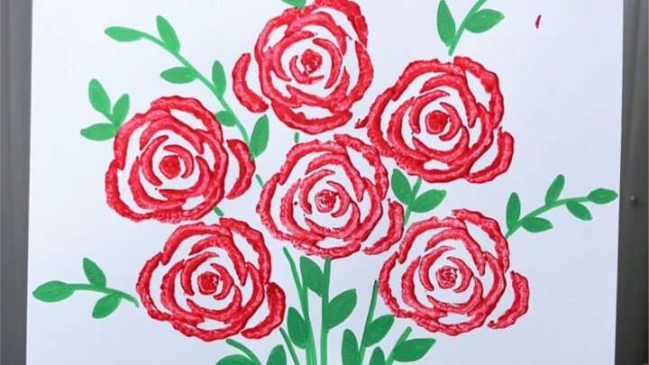 Creating creative rose paintings by stamping with vegetable roots—it's so much fun! Teacher's Day is