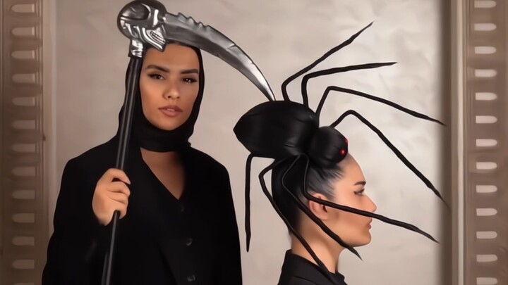 A basketball hoop, a spider, a snail… all growing on their head.