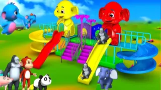 Funny Forest Animals play Elephant Slider Game in Jungle | 3D Animated Funny Animals Comedy Videos