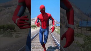 GTA V: SPIDER MAN SAVING IRON MAN FROM THOMAS THE TRAIN #shorts #thomas #train