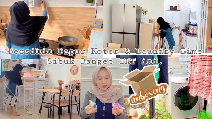 Bersih Bersih Dapur Kotor Nyapu Ngepel 🌻 Laundry Time Pakaian 4 hari 🌻 Unboxing 🌻 Kesibukan IRT🌻
