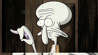 Spongebob và Squidward hợp sức đến thăm lâu đài ma cà rồng, toàn bộ khung cảnh được sơn màu đen trắn