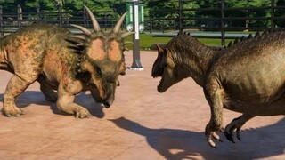 Jurassic World Evolution - Styracosaurus & Allosaurus Breakout & Fight! (1080p 60FPS)