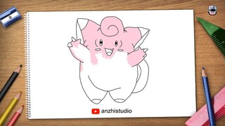 Cara melukis Pokémon - Clefairy • How to draw & coloring Pokémon - Clefairy