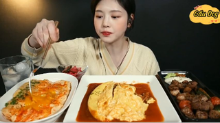 Trứng omalet, mì Ý sốt kem cay, bít tết cube 2 #anngonmoingay
