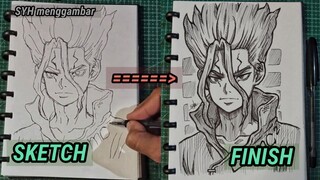 menggambar ishigami senku dengan mudah, speed drawing ishigami senku from dr stone