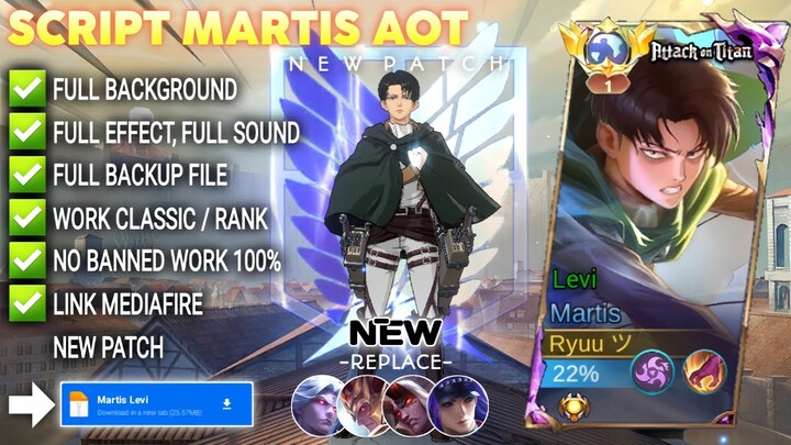 Script Skin Martis Attack On Titan - Levi No Password | Full Effect Voice | Patch Terbaru