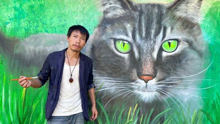 Saya menggambar seekor kucing yang sedang berbaring di rumput, dan gambar itu berhasil menakuti semu