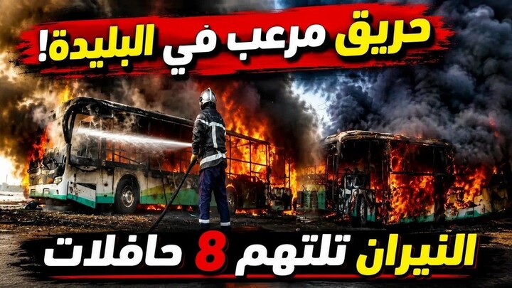 عاجل جداااا حريق مهول في البليدة: النيران تلتهم 8 حافلات داخل حظيرة بخزرونة في بني مراد!