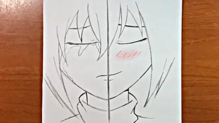 Easy anime drawings | how to draw a girl expressions [ sad vs happy ]