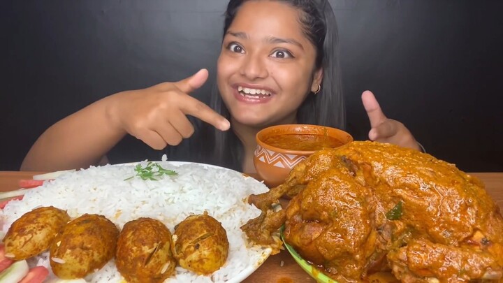 SPICY WHOLE CHICKEN CURRY AND EGG CURRY WITH RICE | BIG BITES | MESSY EATING | FOOD EATING VIDEOS