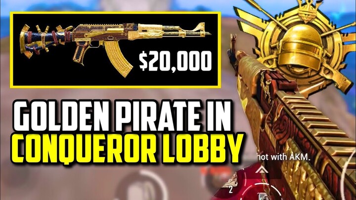 NEW $20,000 GOLDEN PIRATE AKM SKIN IN CONQUEROR LOBBY! | PUBG Mobile