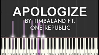 Apologize by Timbaland ft. One Republic synthesia piano tutorial | with lyrics | free sheet music