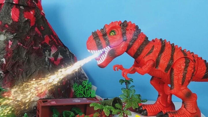 Mainan tentara menduduki pulau vulkanik dan mengusir dinosaurus kecil Raja dinosaurus datang untuk m