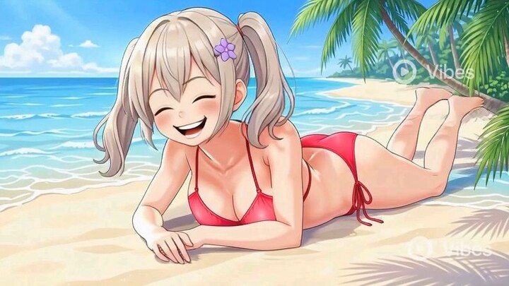 Mera chan kawaiii nyanyai di pantai bareng oni chann