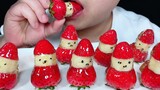 Different chewing sounds eating Christmas sugar-coated strawberries