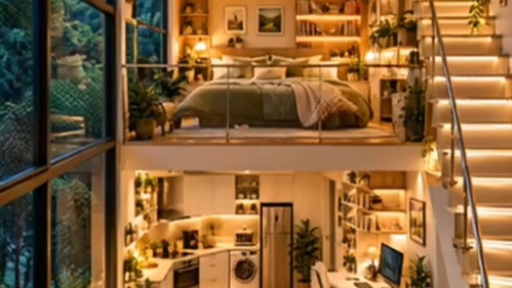 cold peaceful cozy room, with blowing air and waving trees
