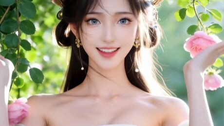 เหมยหนิง × เสี่ยนลวี่ ชุดเกาะอก × กำแพงดอกกุหลาบ | ชุดเขียวดอกชมพู ฉบับนี้หวานเหมือนหลุดออกมาจากภาพว