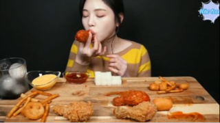 Gà rán, gà rán sốt gia vị, phô mai viên khoai tây chiên phần 6 #mukbang