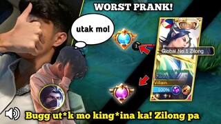 WORST PRANK?😭| TOP 1 GLOBAL AT TOP 1 PHILIPPINES ZILONG😱 - MLBB