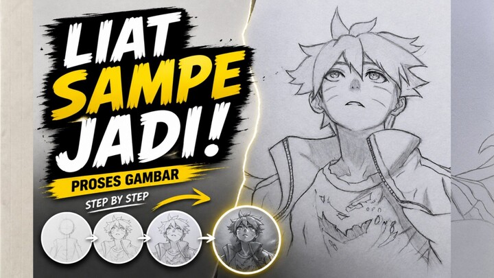 “LIAT SAMPE JADI! Proses gambar Boruto step by step 🔥”